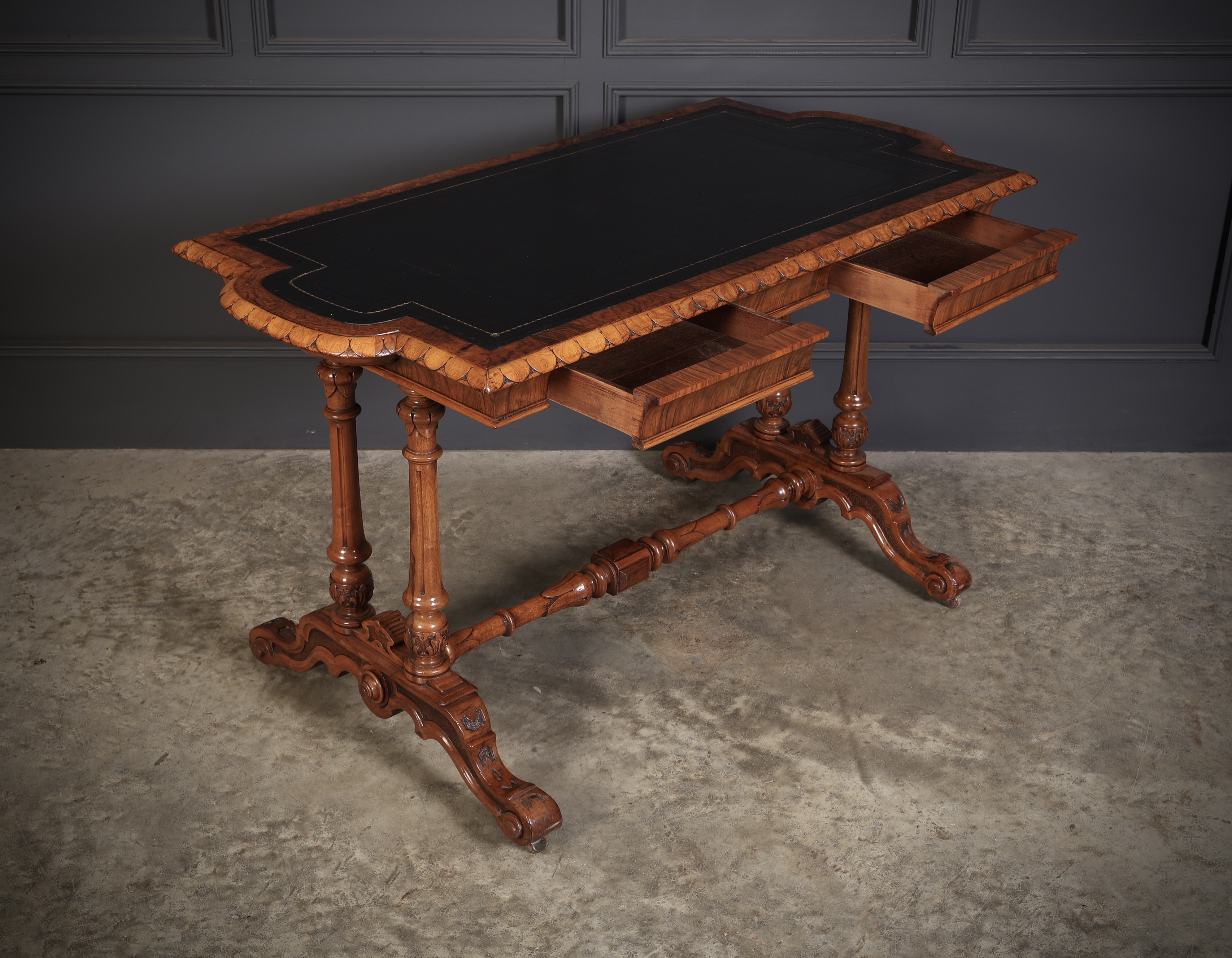 Shaped Carved Walnut Library Table Antique library tables Antique Furniture 6